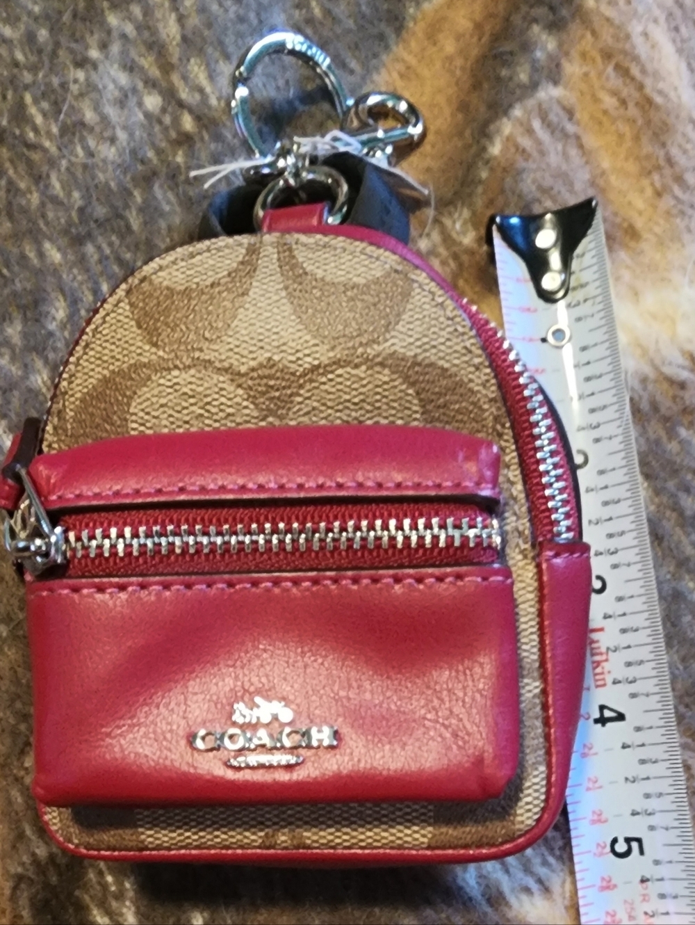 Coach Signature Canvas Mini Backpack Keychain with Pink Trim